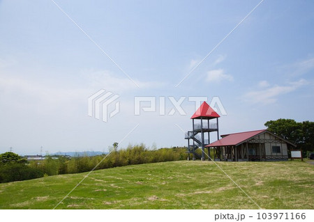 ミニ牧場で日向ぼっこする、牛達とヤギ ミニ牧場で日向ぼっこする、牛達とヤギ 103971166