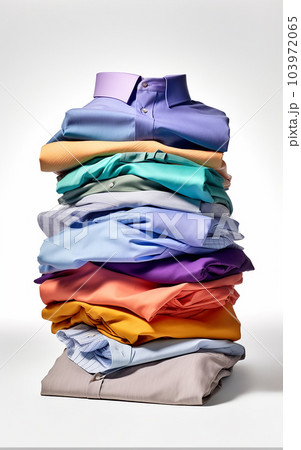 Stack of colorful folded shirts. Household concept. Stack of colorful folded shirts. Household concept. 103972065