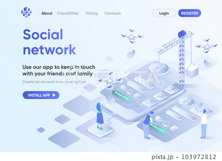 Social network isometric landing page. Social network isometric landing page. 103972812