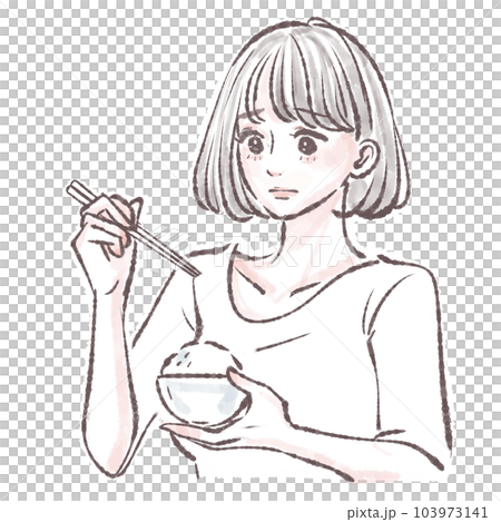 食事 / 食べる / 食事をする女性 / いただきます/ ダイエット / 食事制限 / 糖質制限 / 103973141