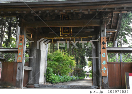 千葉県香取郡多古町 日本寺の紫陽花と山門 千葉県香取郡多古町 日本寺の紫陽花と山門 103973685