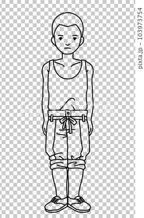 A line drawing of a wartime male soldier in a running shirt 103973754