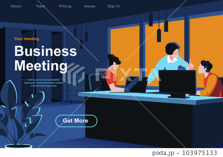Business meeting isometric landing page. Team of colleagues discussing project in office website template. Corporate teamwork, data analyzing and strategy planning perspective flat vector illustration Business meeting isometric landing page. Team of colleagues discussing project in office website template. Corporate teamwork, data analyzing and strategy planning perspective flat vector illustration 103975133