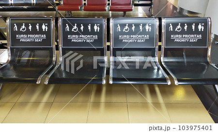 Priority seat for disabled, pregnant women, breastfeeding mothers, infant mothers, or old people at the hospital, bus station, mall or any public place. Priority seat for disabled, pregnant women, breastfeeding mothers, infant mothers, or old people at the hospital, bus station, mall or any public place. 103975401