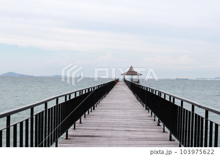 Fishing piers or boardwalk jetty at the seaside or resort very beautiful. Fishing piers or boardwalk jetty at the seaside or resort very beautiful. 103975622
