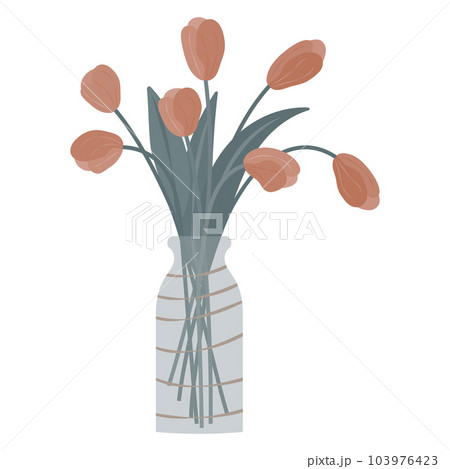 Flowers in a vase. A bouquet of stylized plants in the flat style. Isolated on a white background. Vector illustration. 103976423