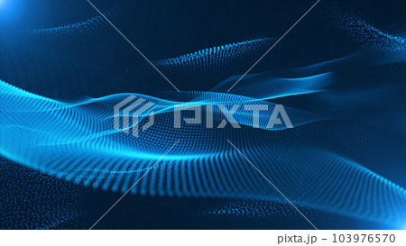 Futuristic point wave. Cyber big data flow. Blockchain data fields. Network line connect stream. Big data technology. Concept of AI technology, digital communication. 3d rendering Futuristic point wave. Cyber big data flow. Blockchain data fields. Network line connect stream. Big data technology. Concept of AI technology, digital communication. 3d rendering 103976570