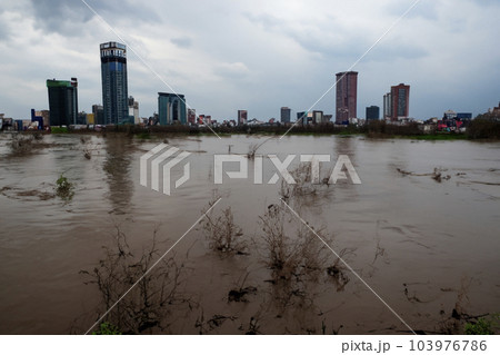 Flash flood. Torrential rains that fill the rivers and roads instantly causing flooding. Rain concept. Torrential rain. Floods. Flash flood. Torrential rains that fill the rivers and roads instantly causing flooding. Rain concept. Torrential rain. Floods. 103976786