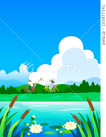 background of summer scenery, family riding a bicycle to a picnic background of summer scenery, family riding a bicycle to a picnic 103977141