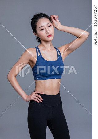healthy beauty concept photo of korean asian beautiful woman wiping the sweat 103977207