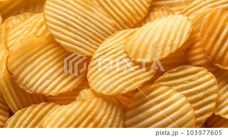 Delicious crispy potato chips, famous snack, fat food, wallpaper, texture, for banner, flyer Delicious crispy potato chips, famous snack, fat food, wallpaper, texture, for banner, flyer 103977605