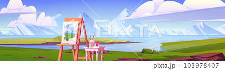 Mountain and sea landscape for drawing on easel Mountain and sea landscape for drawing on easel 103978407