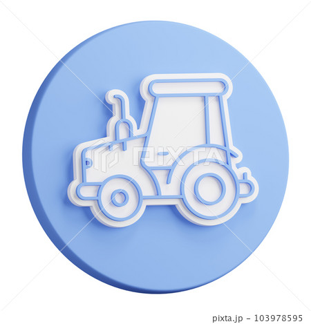 3D button rendering of Agricultural tractor. Transport and equipment for transporting agricultural products on field. Realistic blue white PNG illustration isolated on transparent background 3D button rendering of Agricultural tractor. Transport and equipment for transporting agricultural products on field. Realistic blue white PNG illustration isolated on transparent background 103978595