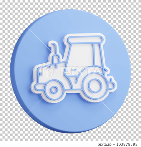 3D button rendering of Agricultural tractor. Transport and equipment for transporting agricultural products on field. Realistic blue white PNG illustration isolated on transparent background 3D button rendering of Agricultural tractor. Transport and equipment for transporting agricultural products on field. Realistic blue white PNG illustration isolated on transparent background 103978595