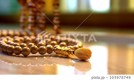 Beautiful rosary on dark background, for banners, articles, ads, Ramadan, prayer 103978749