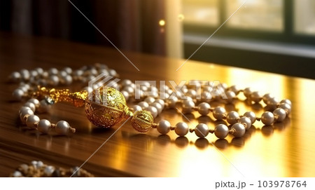 Beautiful rosary on dark background, for banners, articles, ads, Ramadan, prayer 103978764