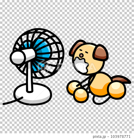 Illustration of a dog cooling off with a fan 103978771