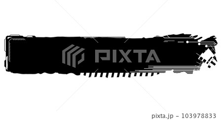 Rectangular design element silhouette in tech style isolated on white. Long tech plate with copy space. Clipart. 103978833