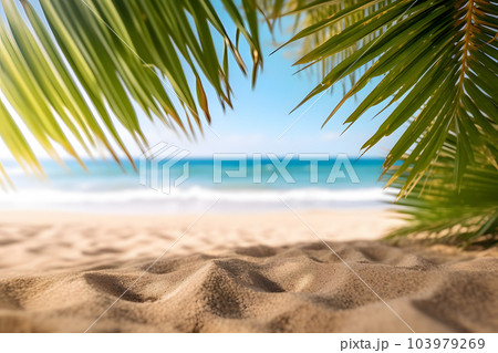Tropical beach with palm leaves. Generative AI 103979269