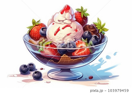 Colorful ice cream sundae in a glass. Generative AI 103979459