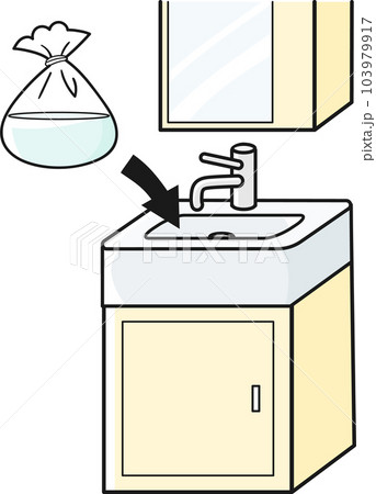 汚水の逆流対策として洗面台に水のうを置くイラスト 103979917