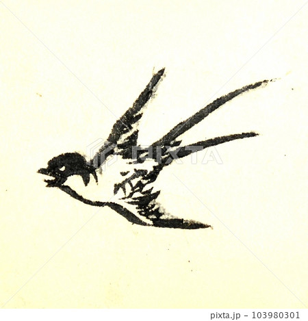 浮世絵イラスト素材- 飛翔するツバメ。花鳥画で燕の寓意は祝儀事。 103980301