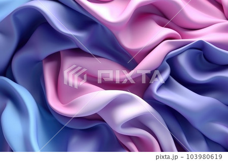 Abstract blue and pink background with folded textile ruffle. Generative AI 103980619