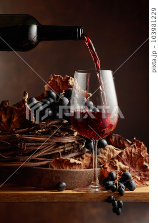 Wine is poured into a glass. Wine is poured into a glass. 103981229