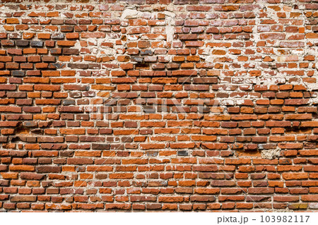 Old Red Cracked Brick Wall Horizontal Background Old Red Cracked Brick Wall Horizontal Background 103982117