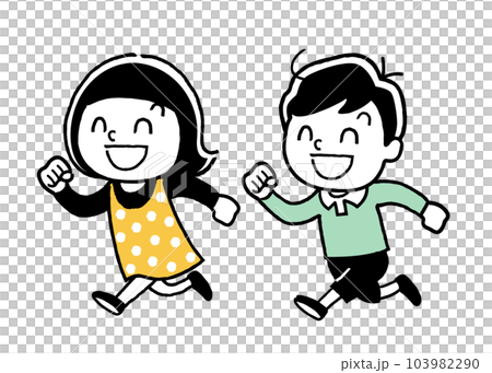 ベクターイラスト素材:元気に走る男の子と女の子、子供たち ベクターイラスト素材:元気に走る男の子と女の子、子供たち 103982290