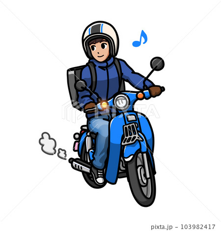 小型バイクでフードデリバリーをする男性のイラスト 103982417