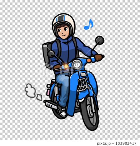 小型バイクでフードデリバリーをする男性のイラスト 103982417