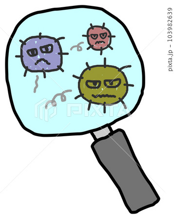 拡大鏡でバイ菌や細菌を拡大して研究するイラスト 拡大鏡でバイ菌や細菌を拡大して研究するイラスト 103982639