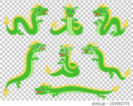 Green dragon character illustration set 103982735