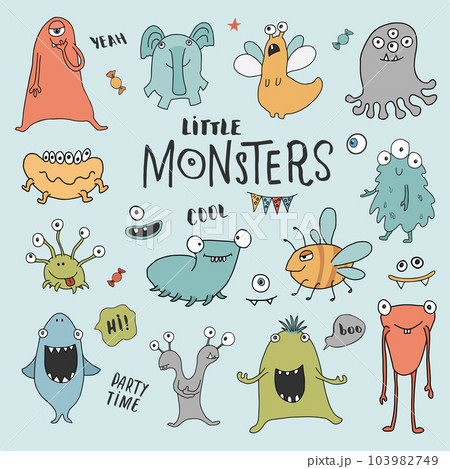 Cute monsters set. Cartoon monsters collection. Vector illustration Cute monsters set. Cartoon monsters collection. Vector illustration 103982749