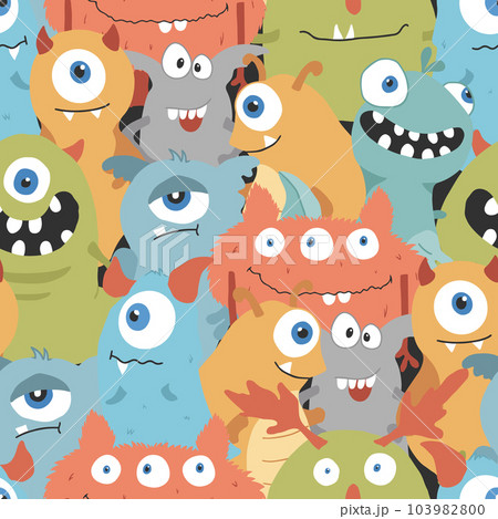 Cute monsters seamless pattern. Cartoon monsters background. Vector illustration Cute monsters seamless pattern. Cartoon monsters background. Vector illustration 103982800