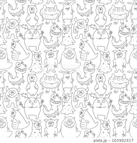 Cute monsters seamless pattern. Cartoon monsters background. Vector illustration 103982817