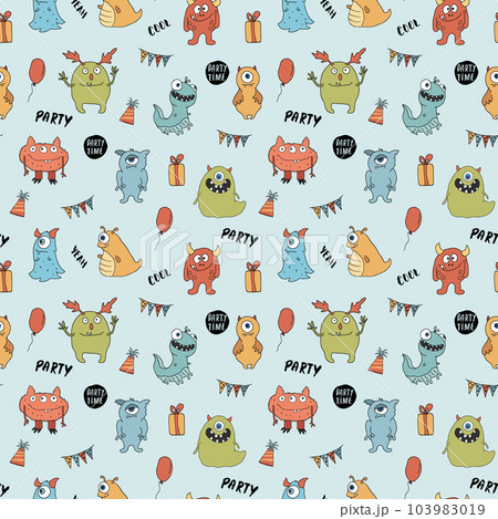 Cute monsters seamless pattern. Cartoon monsters background. Vector illustration Cute monsters seamless pattern. Cartoon monsters background. Vector illustration 103983019