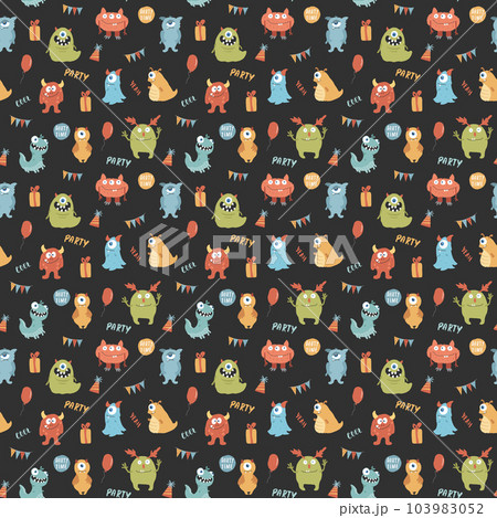 Cute monsters seamless pattern. Cartoon monsters background. Vector illustration 103983052