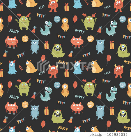 Cute monsters seamless pattern. Cartoon monsters background. Vector illustration 103983053