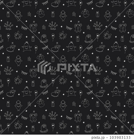 Cute monsters seamless pattern. Cartoon monsters background. Vector illustration 103983133