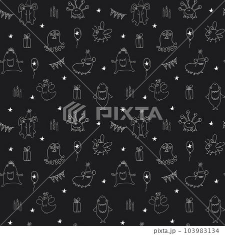 Cute monsters seamless pattern. Cartoon monsters background. Vector illustration Cute monsters seamless pattern. Cartoon monsters background. Vector illustration 103983134