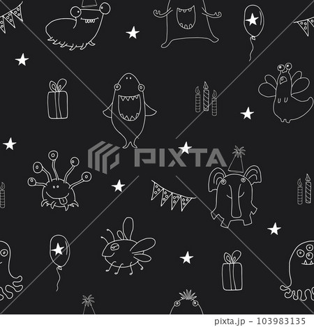 Cute monsters seamless pattern. Cartoon monsters background. Vector illustration 103983135