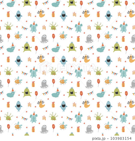 Cute monsters seamless pattern. Cartoon monsters background. Vector illustration 103983154