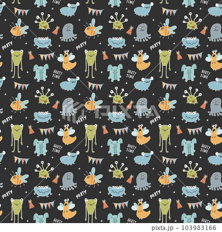 Cute monsters seamless pattern. Cartoon monsters background. Vector illustration Cute monsters seamless pattern. Cartoon monsters background. Vector illustration 103983166