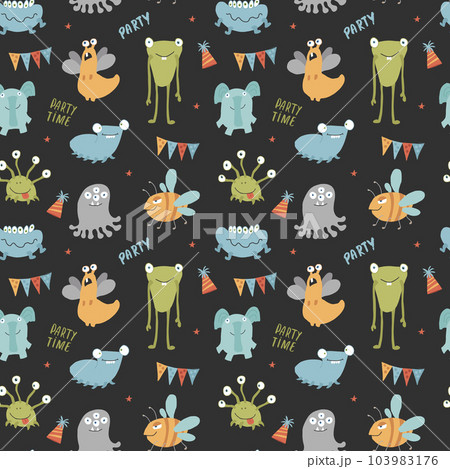 Cute monsters seamless pattern. Cartoon monsters background. Vector illustration 103983176