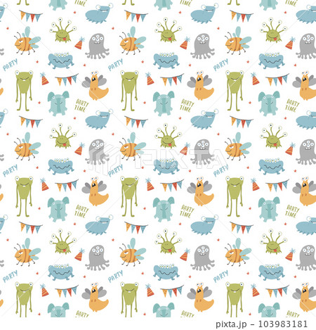 Cute monsters seamless pattern. Cartoon monsters background. Vector illustration 103983181
