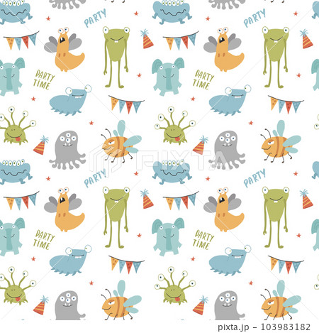 Cute monsters seamless pattern. Cartoon monsters background. Vector illustration 103983182