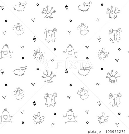 Cute monsters seamless pattern. Cartoon monsters background. Vector illustration 103983273
