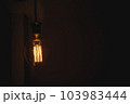 Glowing light bulb in the dark on wall and copy space for text. 103983444